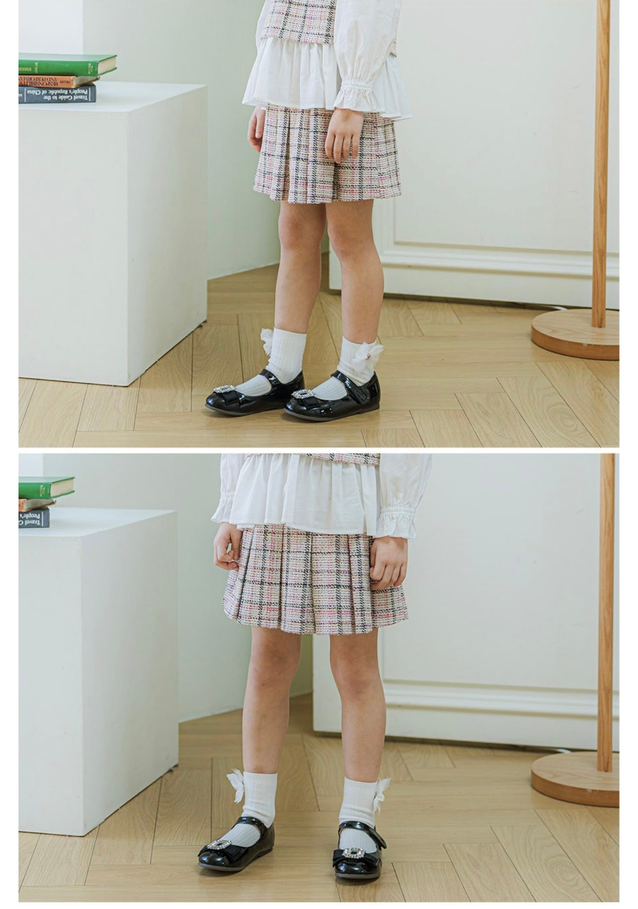 Quần giả váy dạ tweed Bobdog caro hồng be đen size 110 - 140