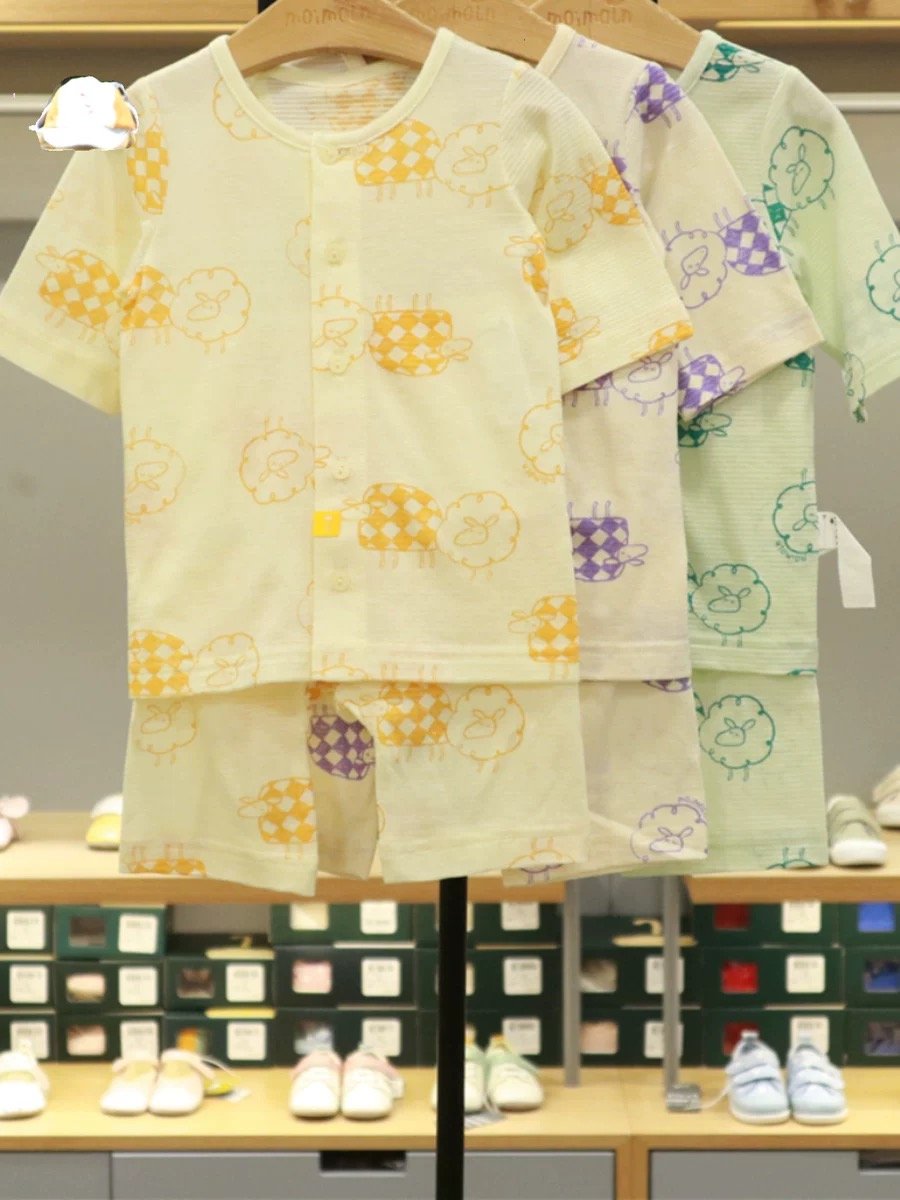 Bộ cotton giấy, cotton mỏng Moimoln xuất Hàn mặc thu cho bé size 80-130