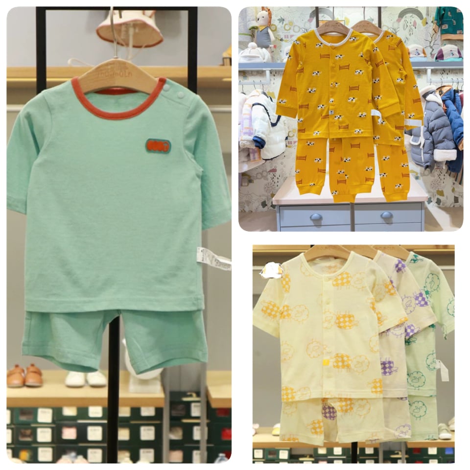 Bộ cotton giấy, cotton mỏng Moimoln xuất Hàn mặc thu cho bé size 80-130