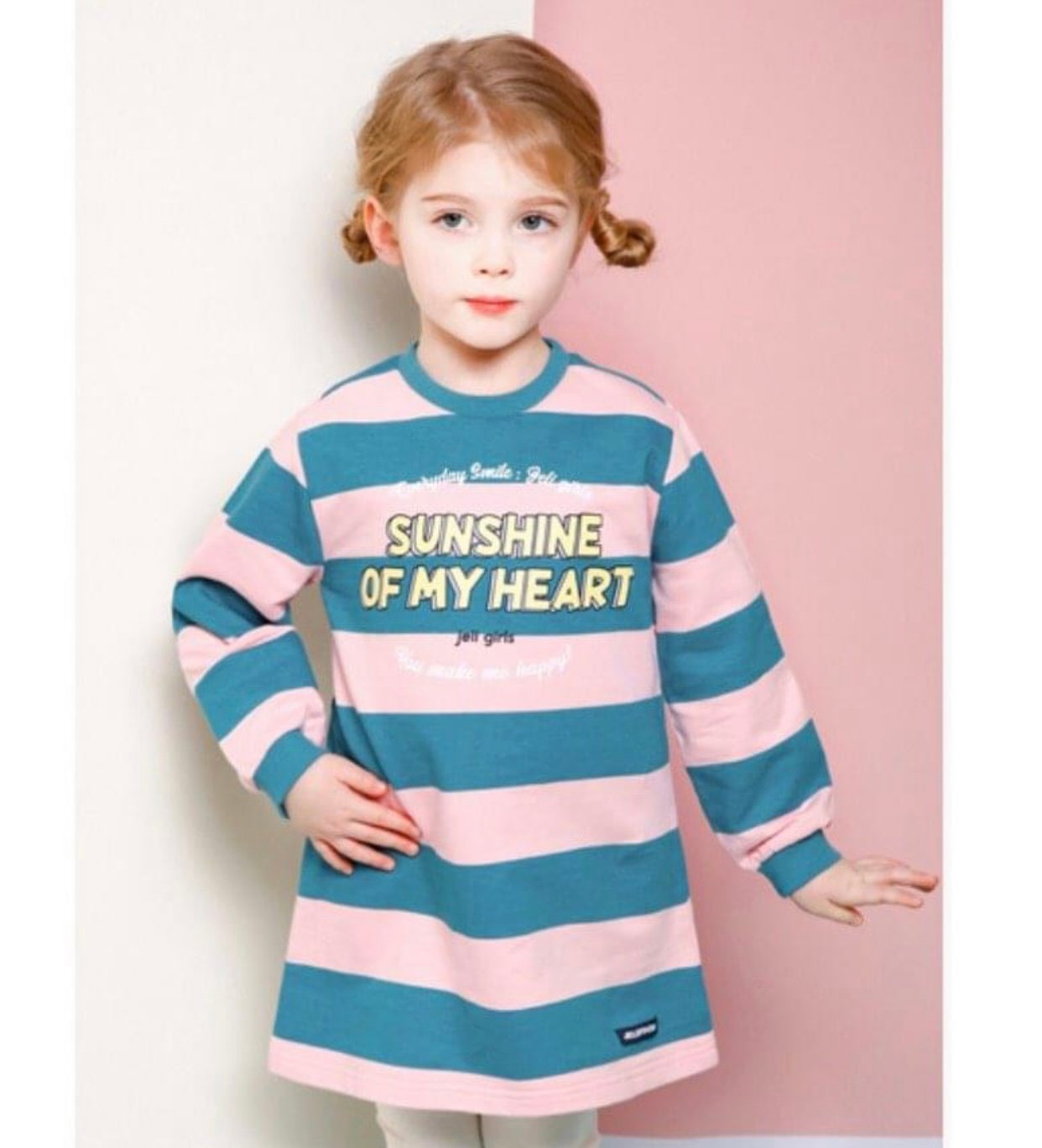 Áo váy nỉ da cá Jelispoon kẻ 2 màu hồng/đỏ