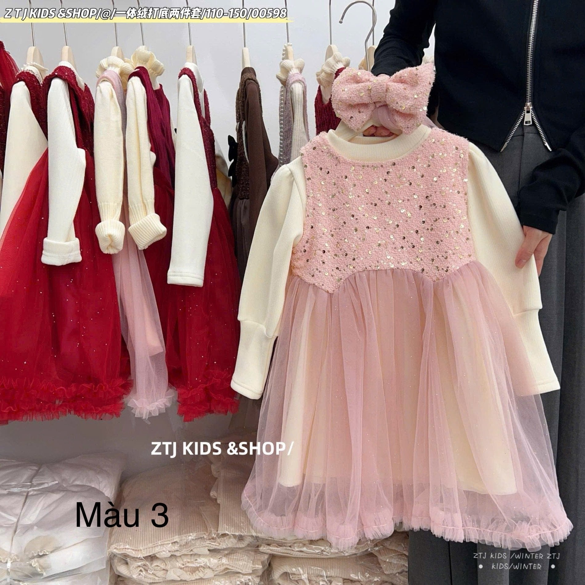 V00096 - Set Váy ren kèm áo len QC nhiều màu bé gái size 100-140