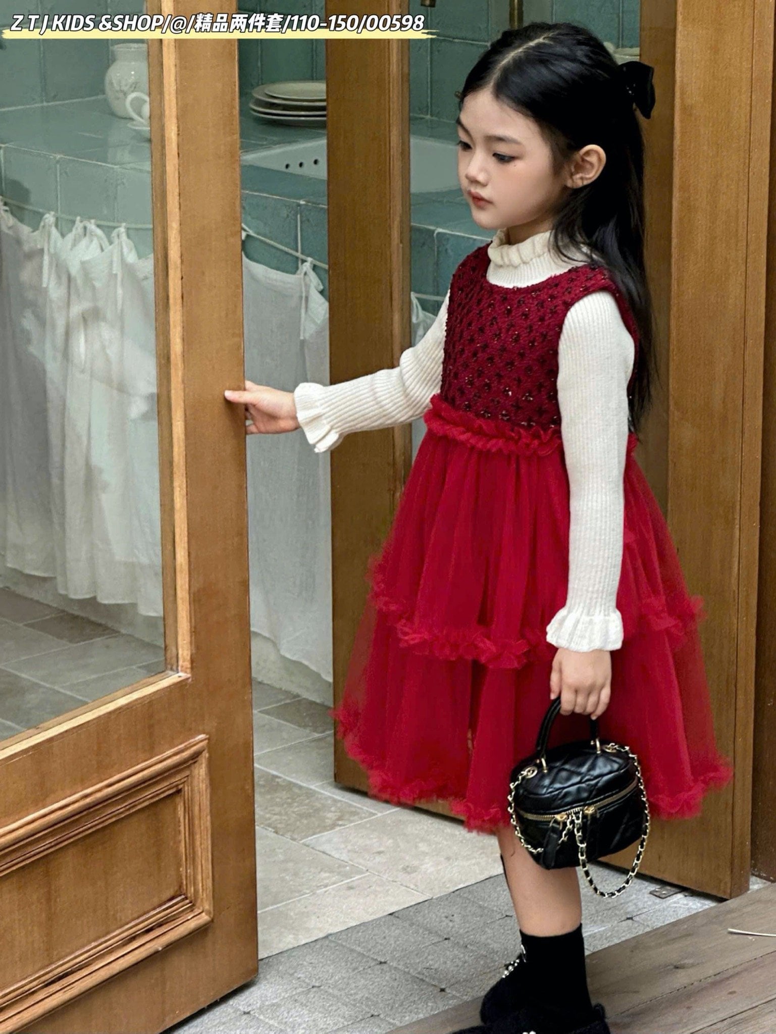 V00096 - Set Váy ren kèm áo len QC nhiều màu bé gái size 100-140