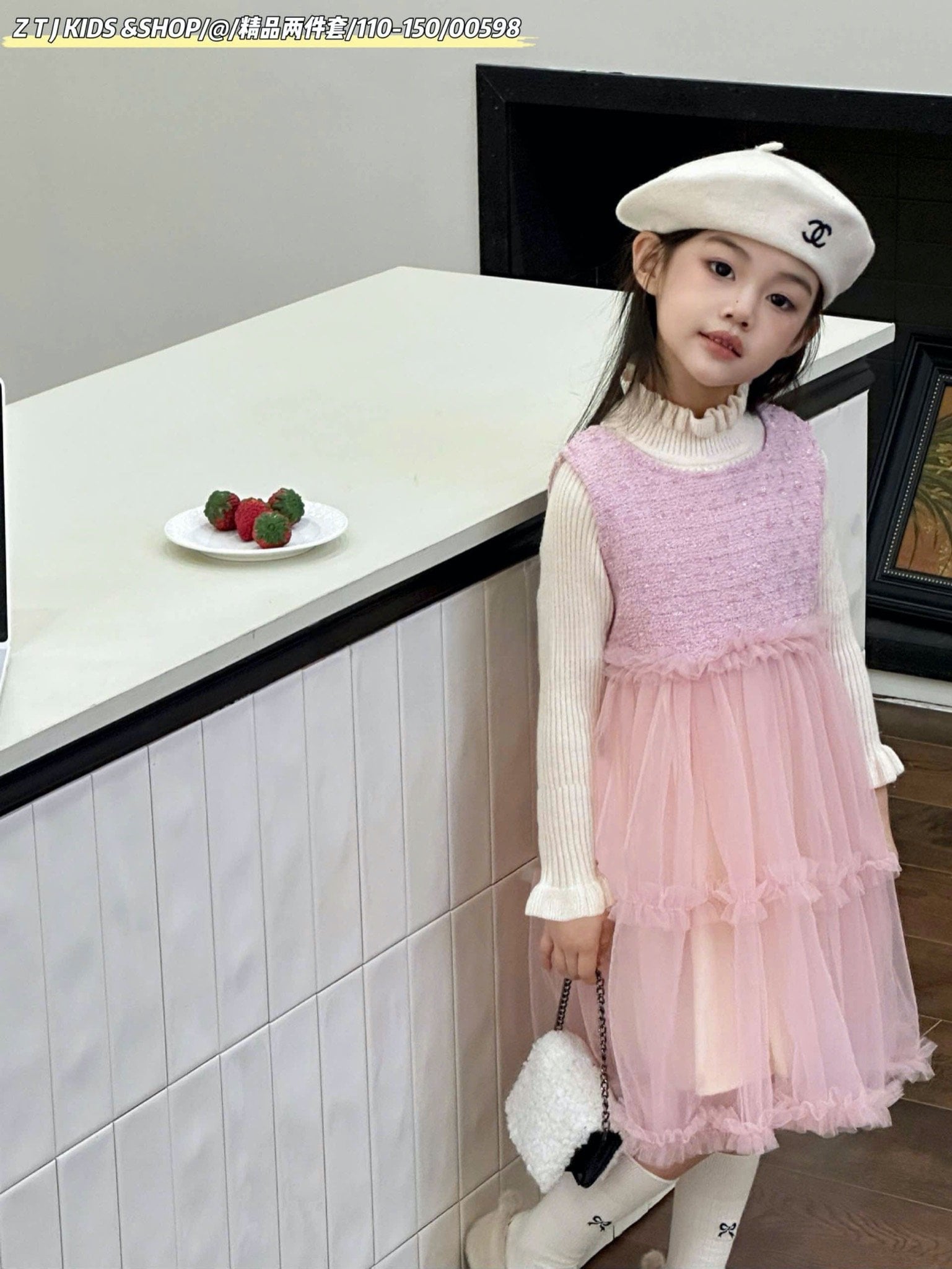 V00096 - Set Váy ren kèm áo len QC nhiều màu bé gái size 100-140