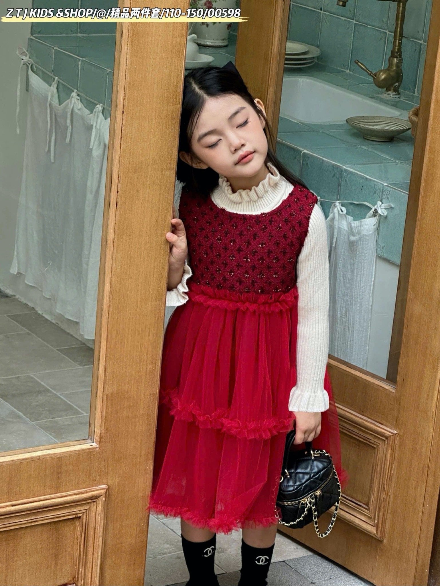 V00096 - Set Váy ren kèm áo len QC nhiều màu bé gái size 100-140