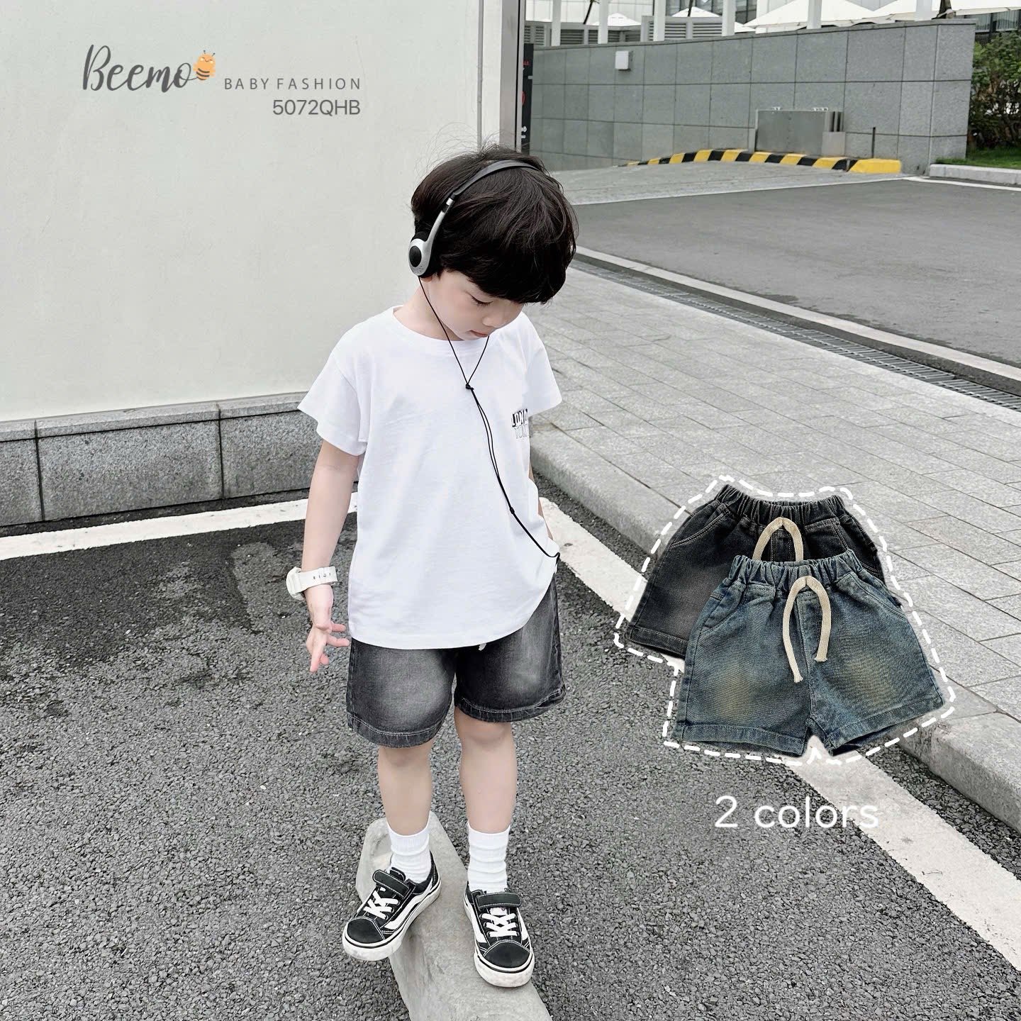Quần short jean mềm Beemo vải wash 2 màu xanh/đen bé trai size 80-130