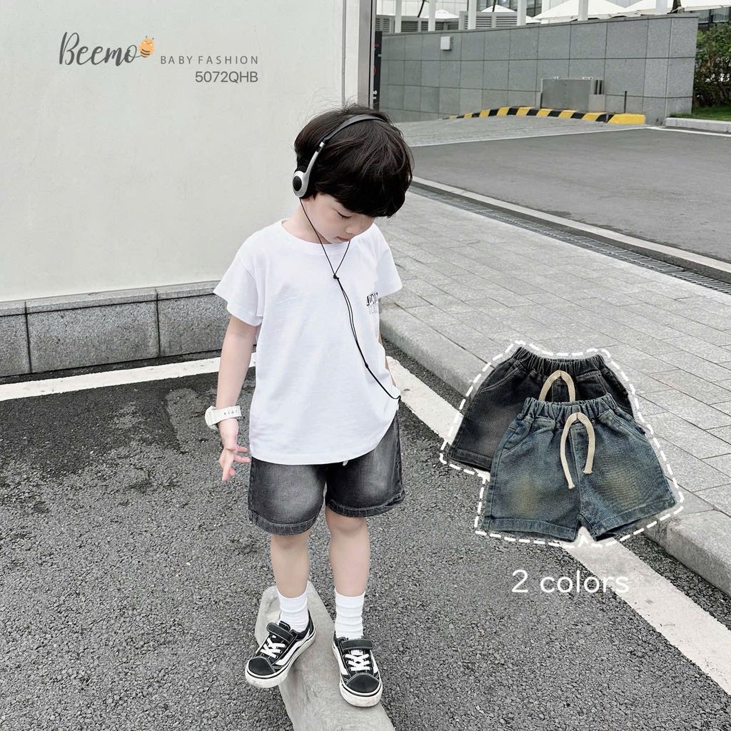 Quần short jean mềm Beemo vải wash 2 màu xanh/đen bé trai size 80-130