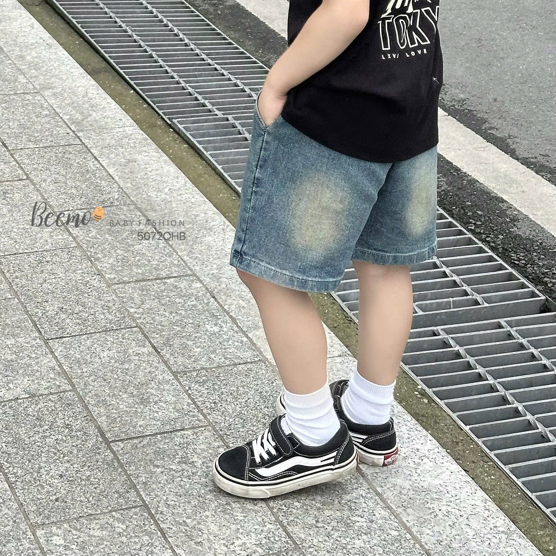 Quần short jean mềm Beemo vải wash 2 màu xanh/đen bé trai size 80-130
