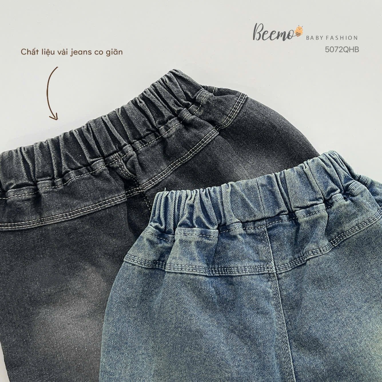 Quần short jean mềm Beemo vải wash 2 màu xanh/đen bé trai size 80-130