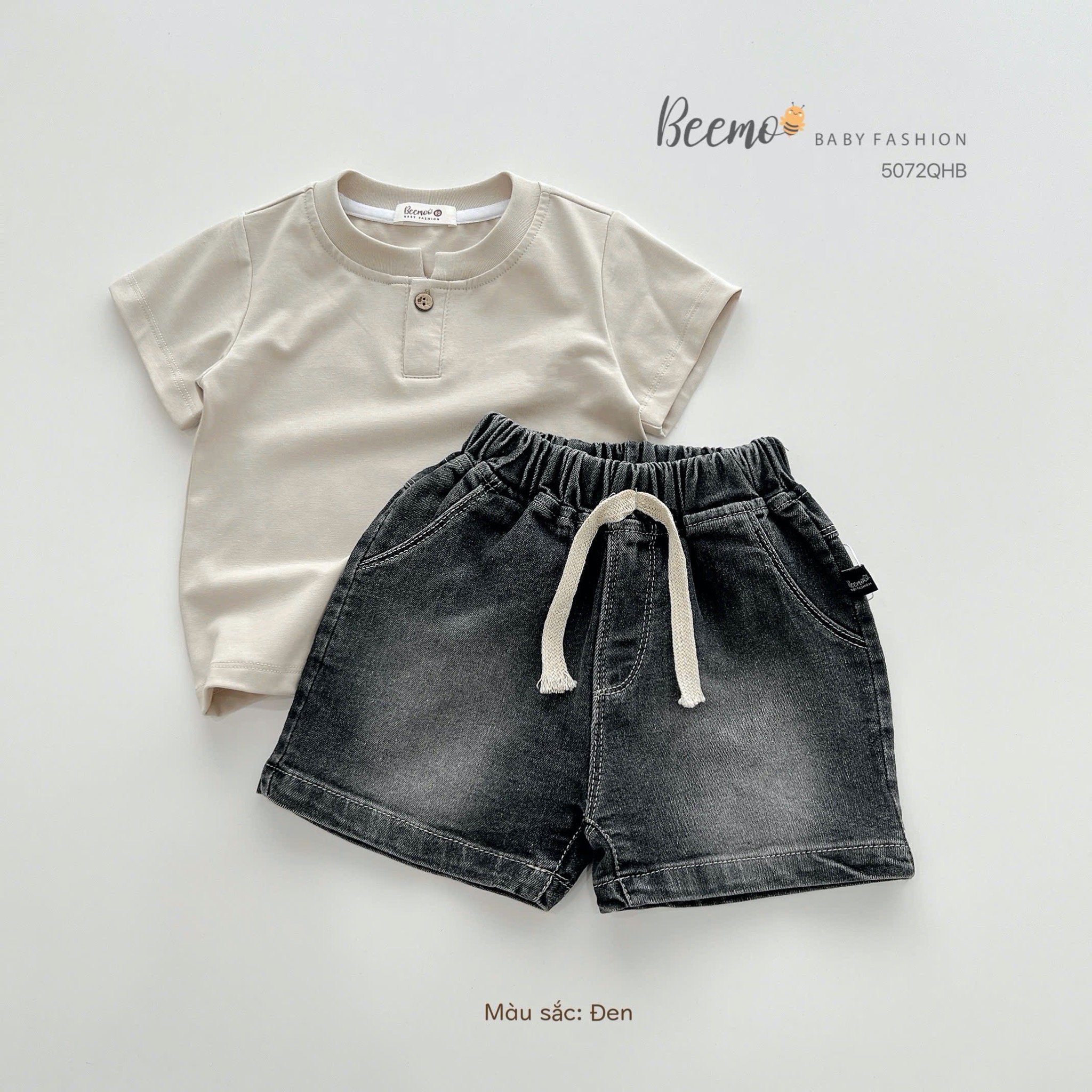 Quần short jean mềm Beemo vải wash 2 màu xanh/đen bé trai size 80-130