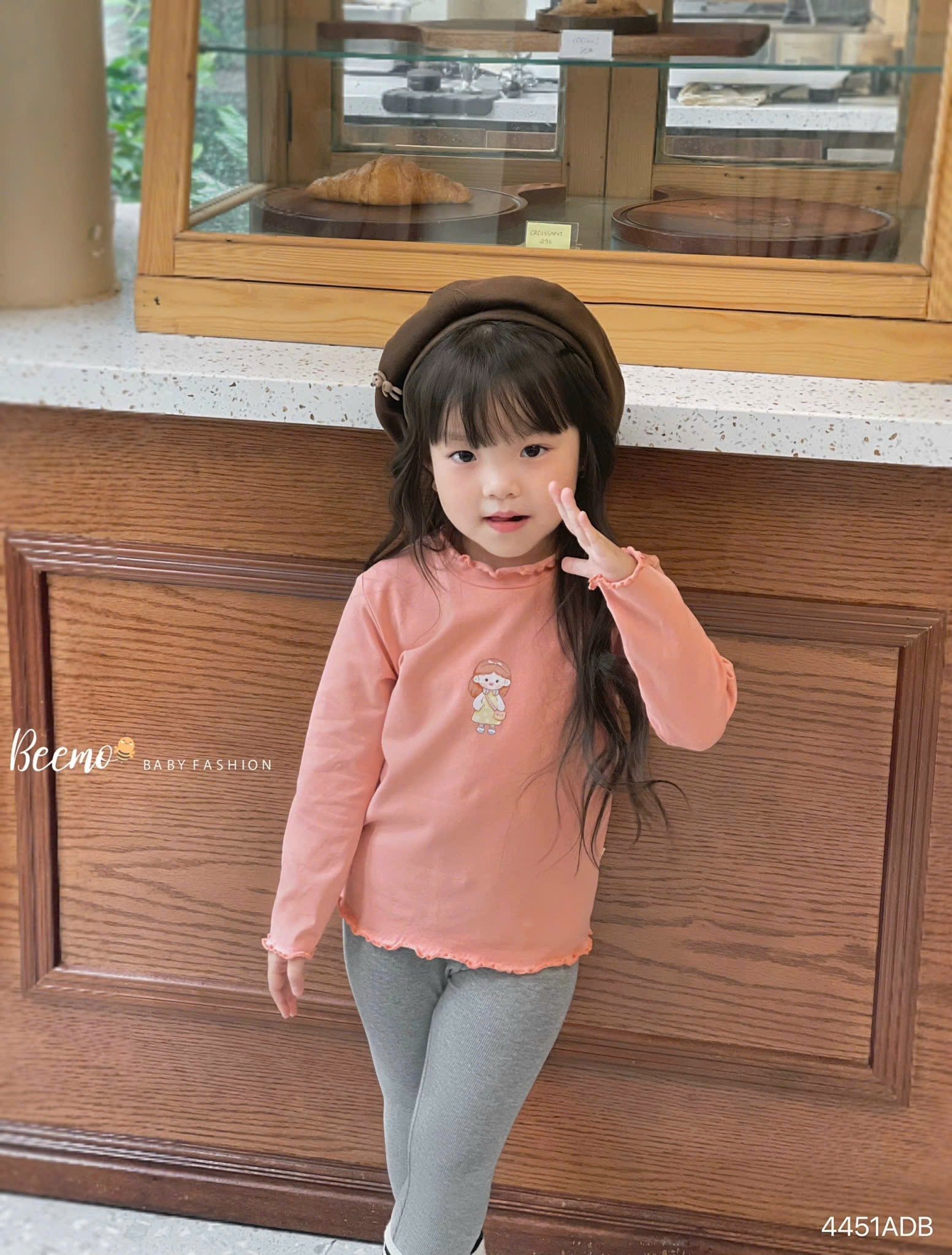 Áo cotton dài tay Beemo phối viền bèo in hình bé gái size 80-130
