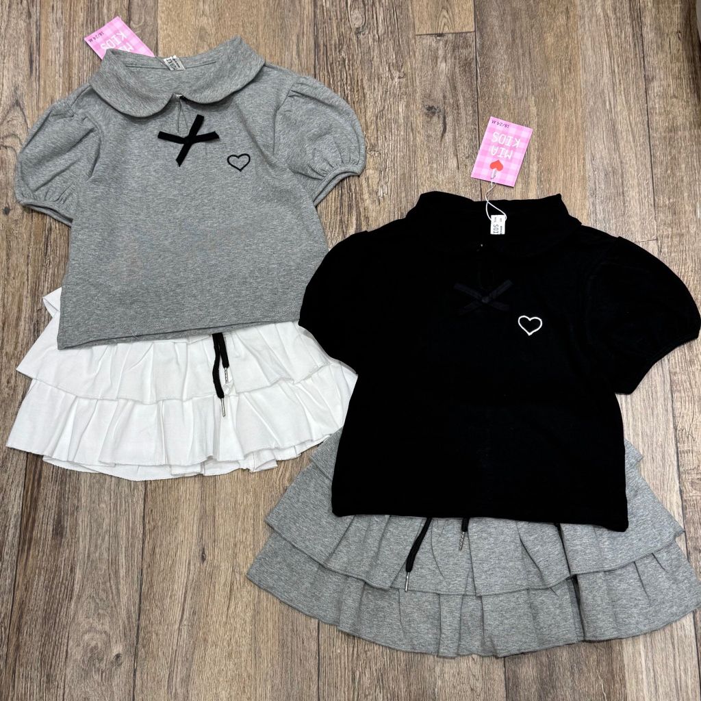 M5054 - Bộ thun Mia Kids áo cổ sen mix chân váy tầng bé gái size 2-12y