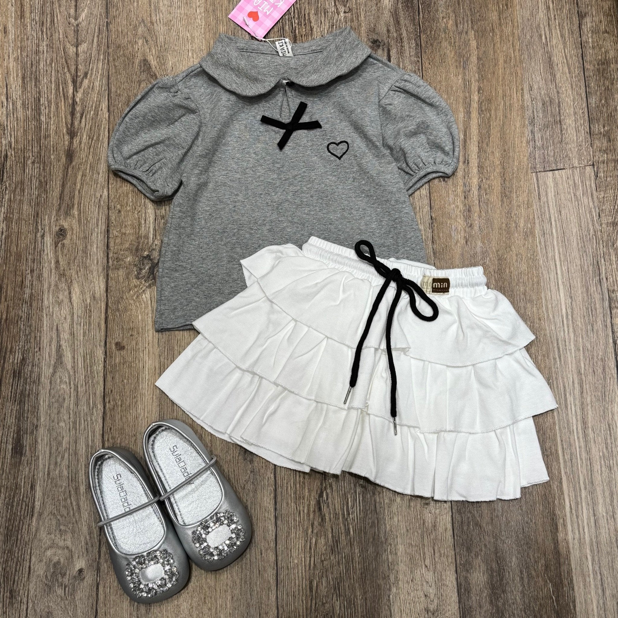 M5054 - Bộ thun Mia Kids áo cổ sen mix chân váy tầng bé gái size 2-12y