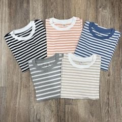 XH25 - Áo cotton Muji cộc tay kẻ nhiều màu cho bé size 110-150