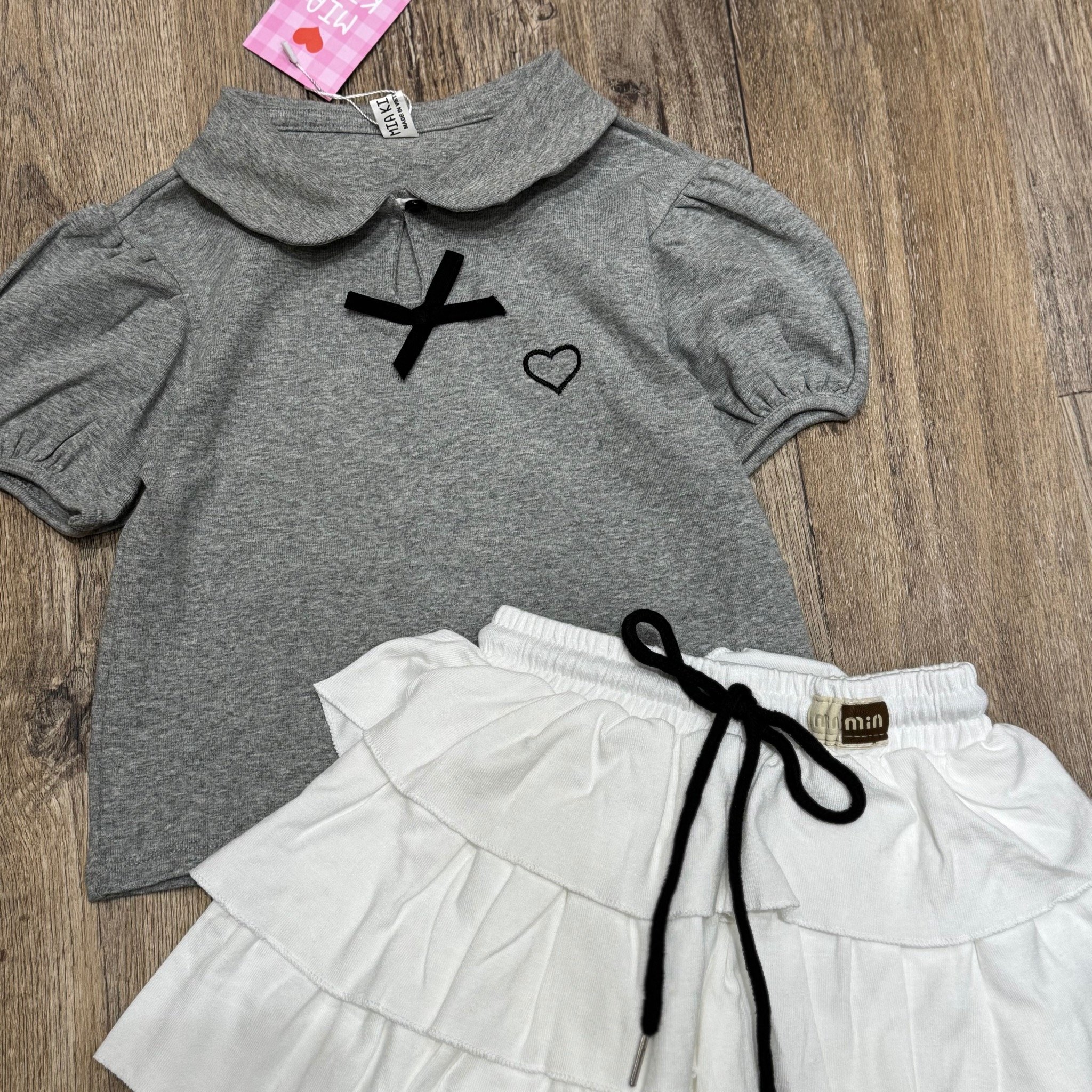 M5054 - Bộ thun Mia Kids áo cổ sen mix chân váy tầng bé gái size 2-12y