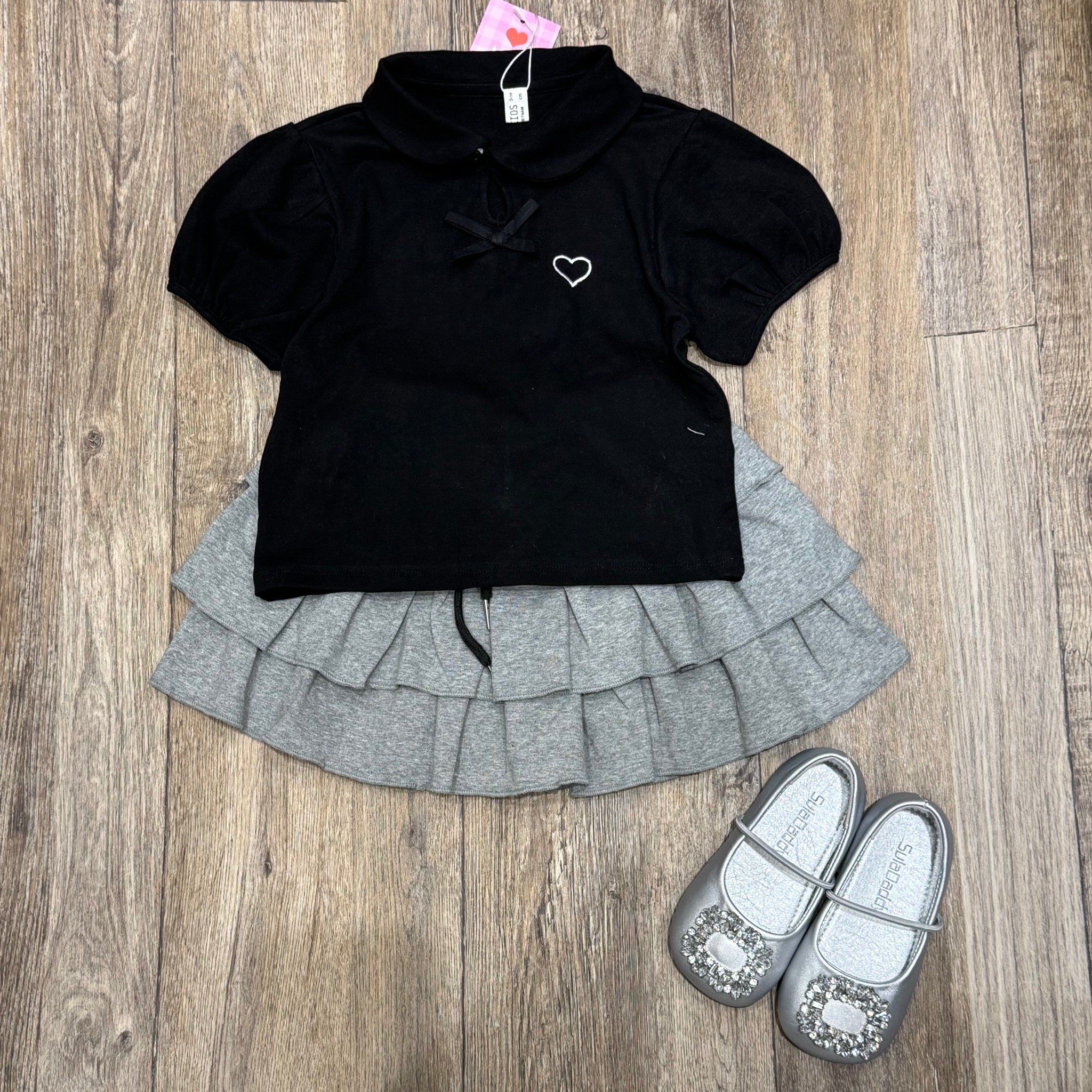 M5054 - Bộ thun Mia Kids áo cổ sen mix chân váy tầng bé gái size 2-12y