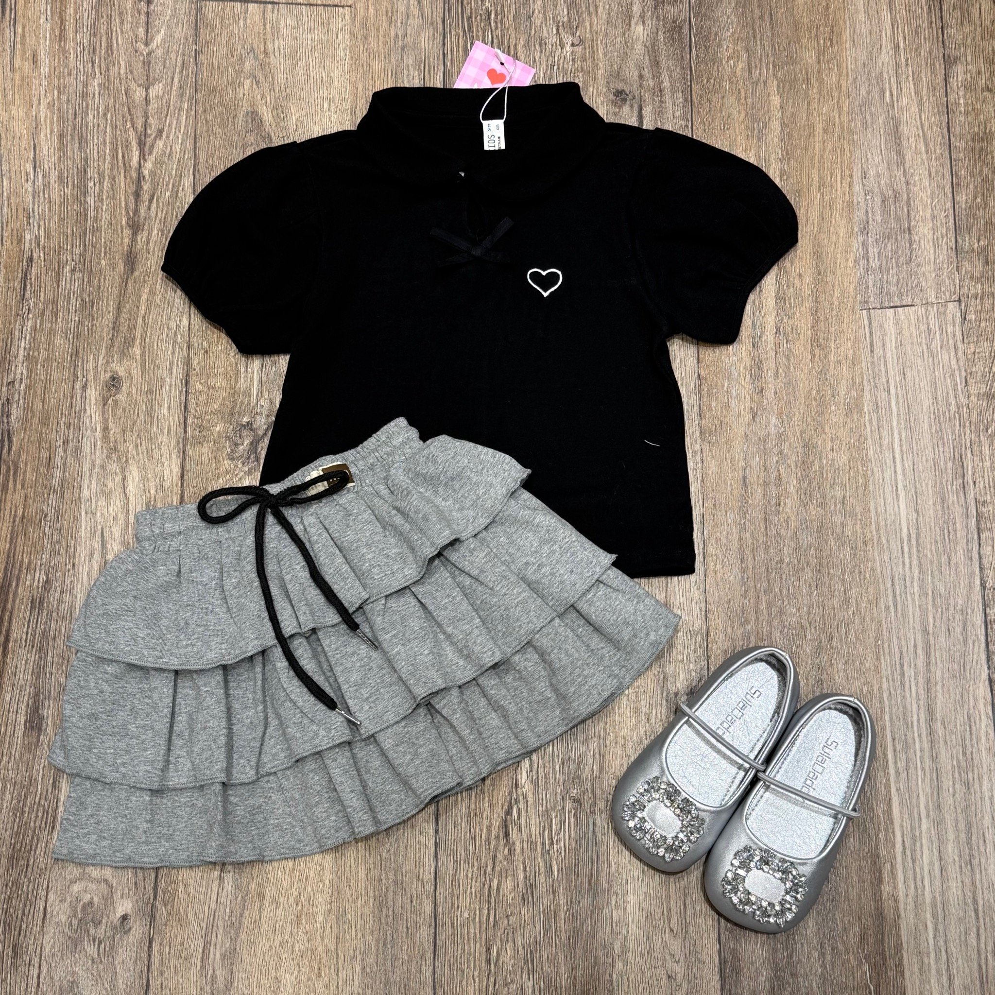 M5054 - Bộ thun Mia Kids áo cổ sen mix chân váy tầng bé gái size 2-12y