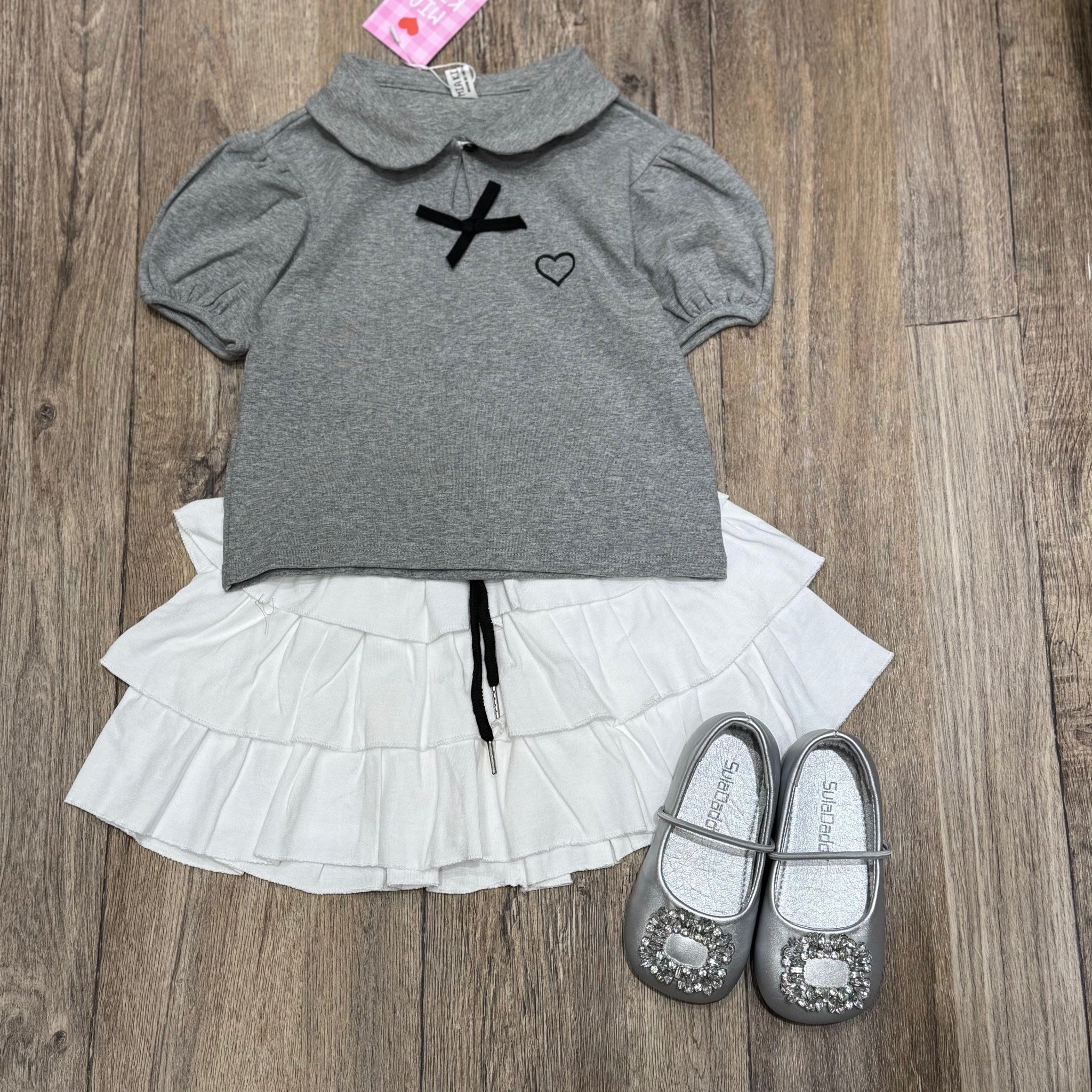 M5054 - Bộ thun Mia Kids áo cổ sen mix chân váy tầng bé gái size 2-12y