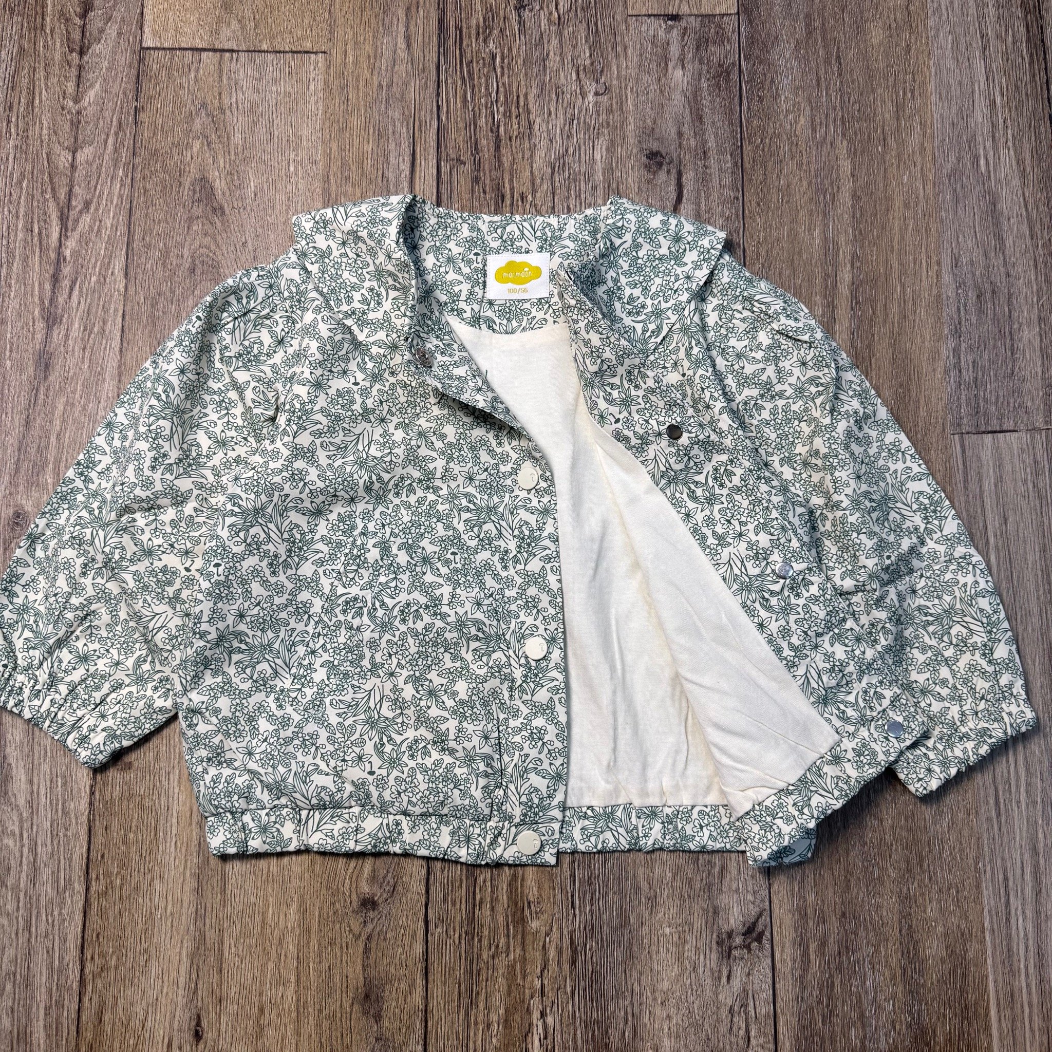 Áo khoác gió 2 lớp Moimoln lót cotton hoa nhí xanh bé gái size 90-120