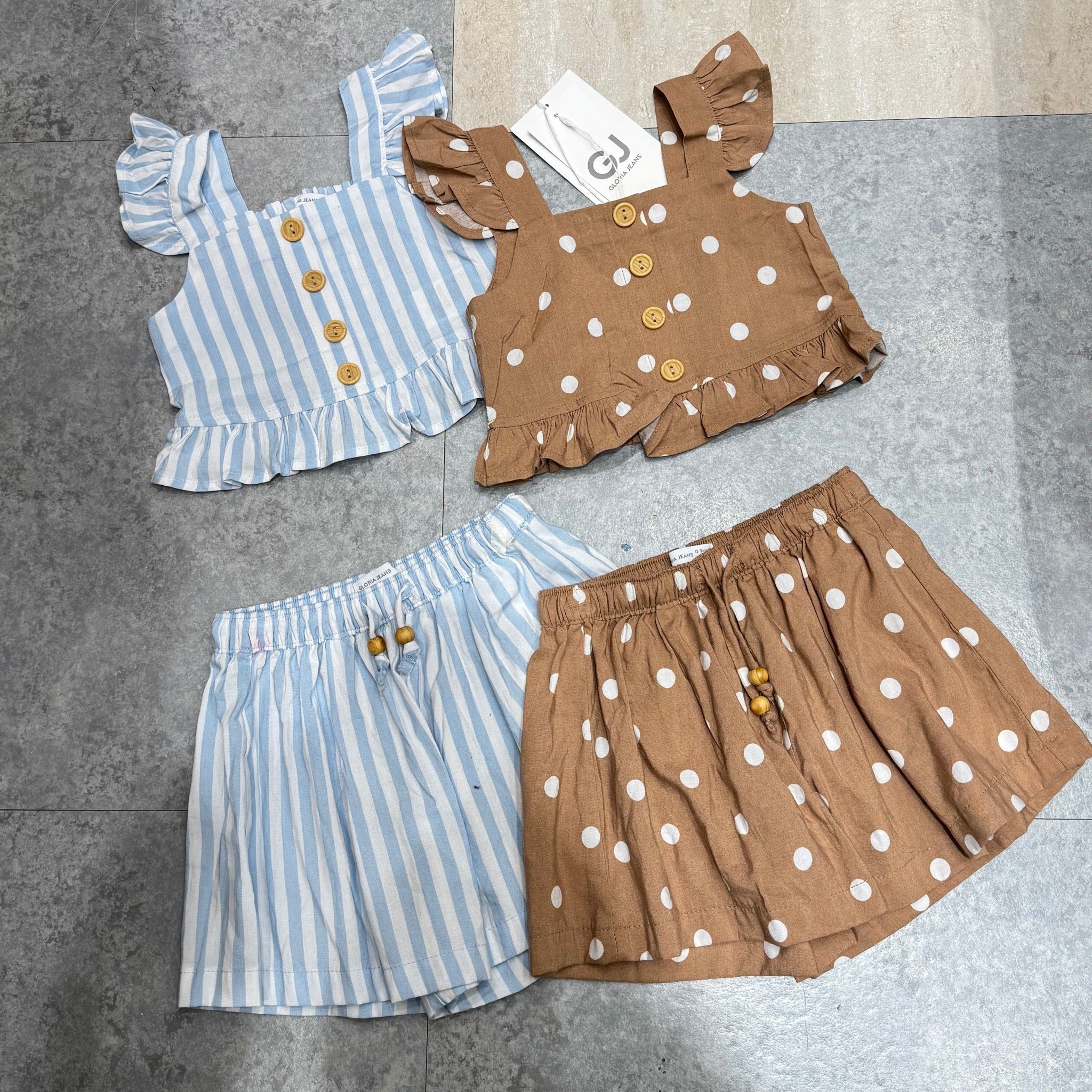Áo rời croptop, quần rời vải lanh GGJJ dư xịn 2 màu bé gái size 2-8y