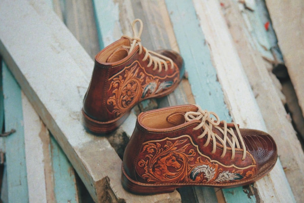 Hand-Carved Leather Ankle Boots