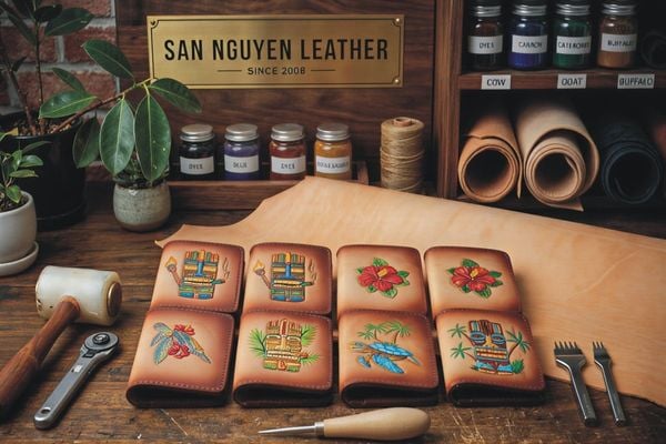 Hand-Carved Leather Card Wallet – Tiki & Tropical Collection