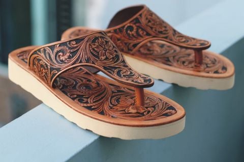 Hand-Carved Leather Flip Flops / Thong Sandals