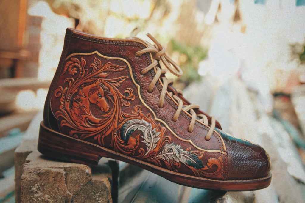 Hand-Carved Leather Ankle Boots