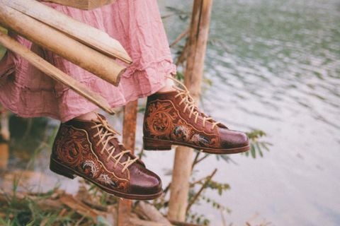 Hand-Carved Leather Ankle Boots
