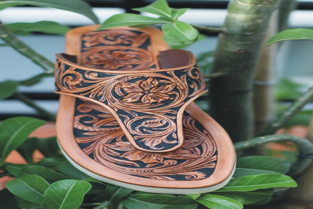 Hand-Carved Leather Flip Flops / Thong Sandals