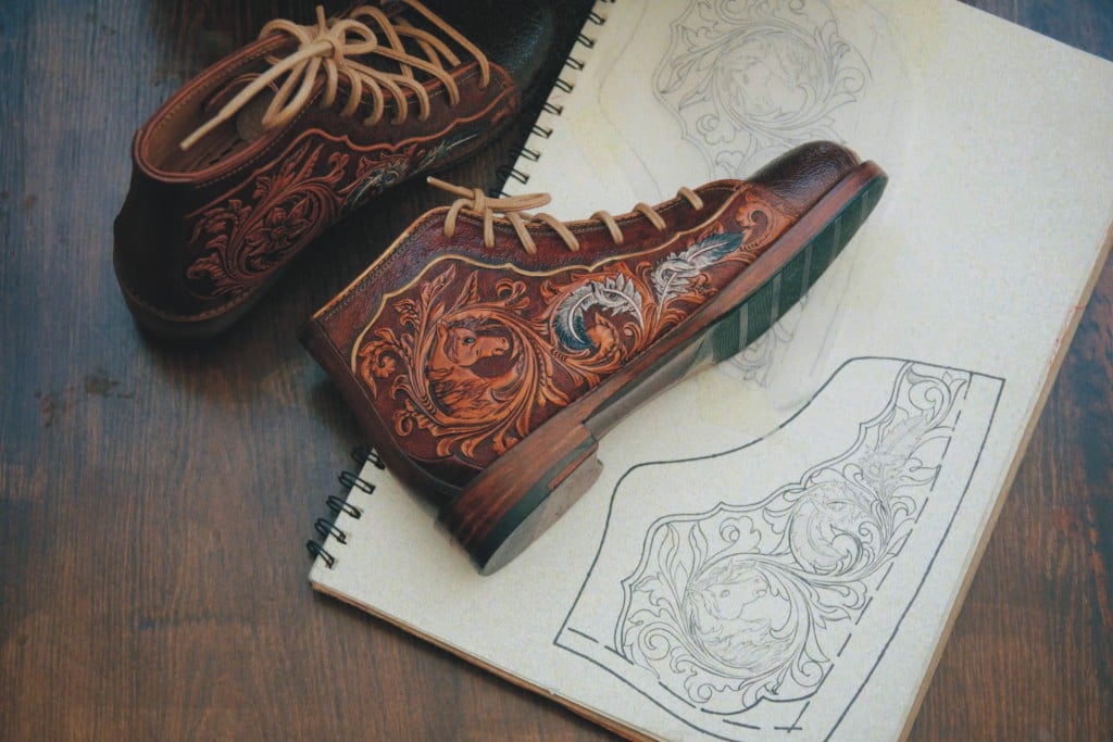 Hand-Carved Leather Ankle Boots