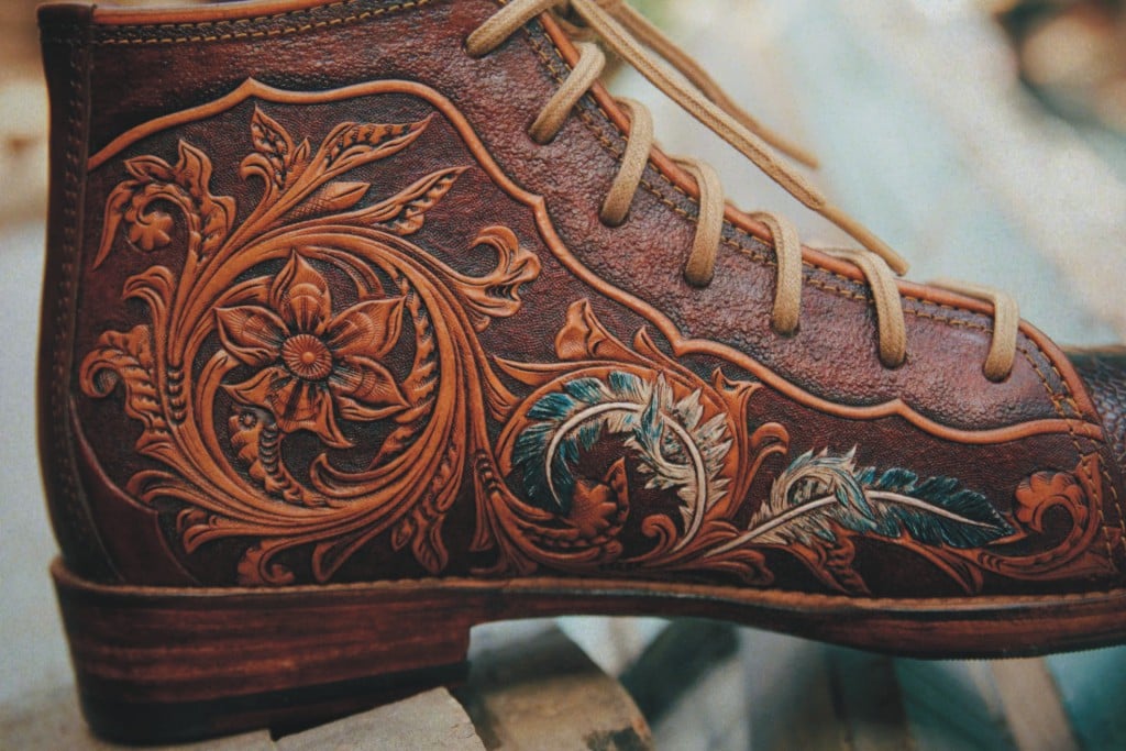 Hand-Carved Leather Ankle Boots