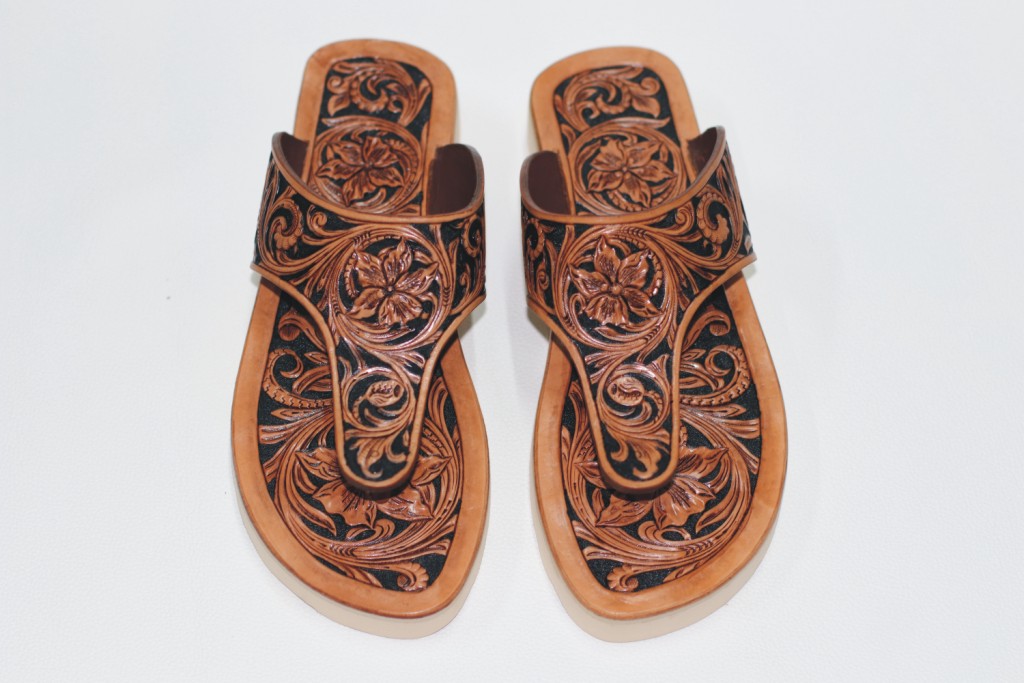 Hand-Carved Leather Flip Flops / Thong Sandals