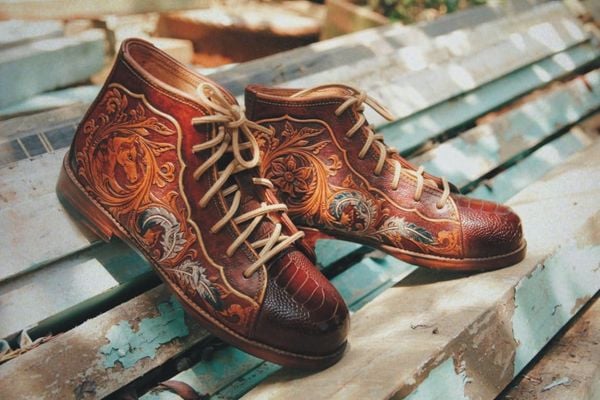 Hand-Carved Leather Ankle Boots
