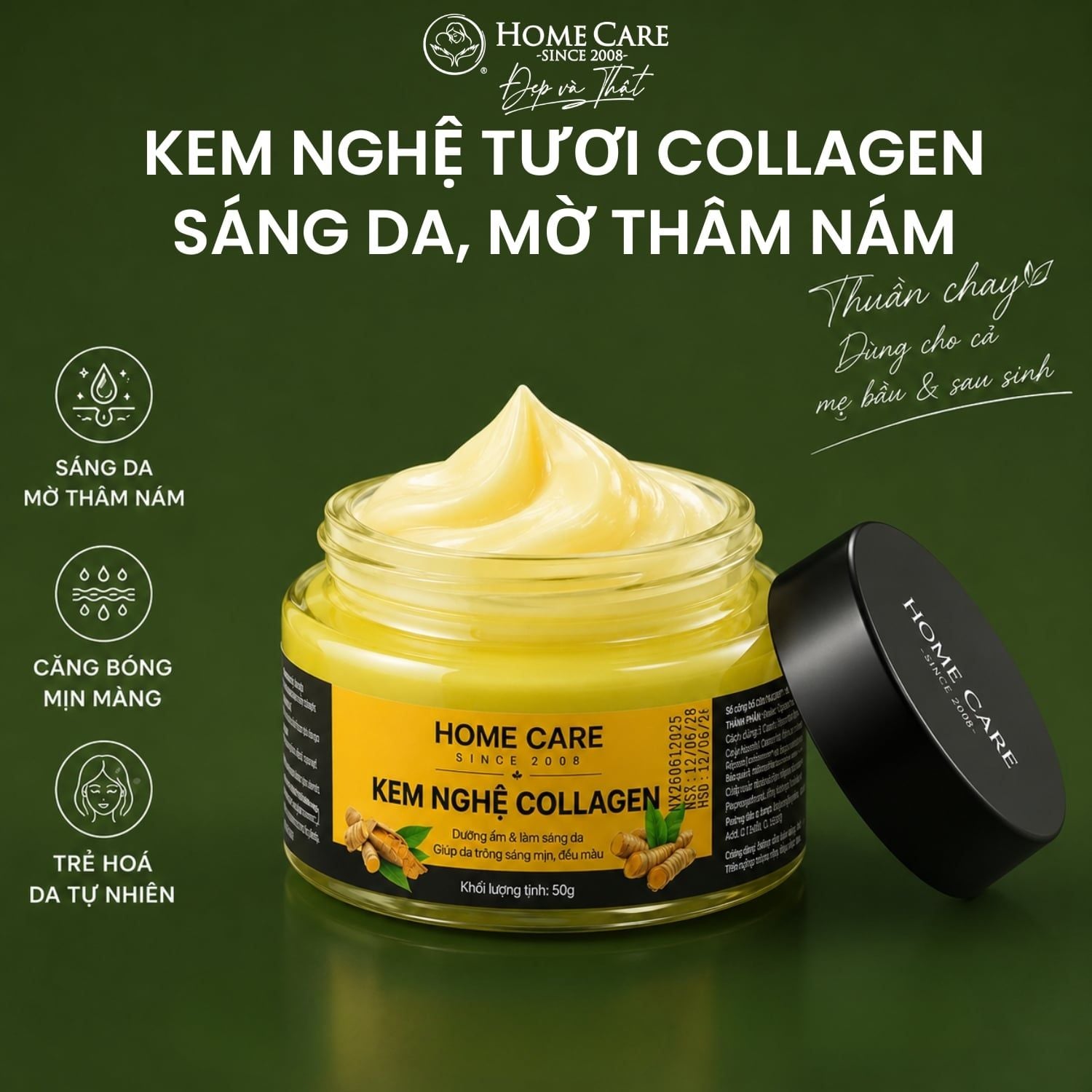  [Mua 1 Tặng 1] Kem Nghệ Collagen Dưỡng Sáng Da, Mờ Vết Thâm Sẹo 