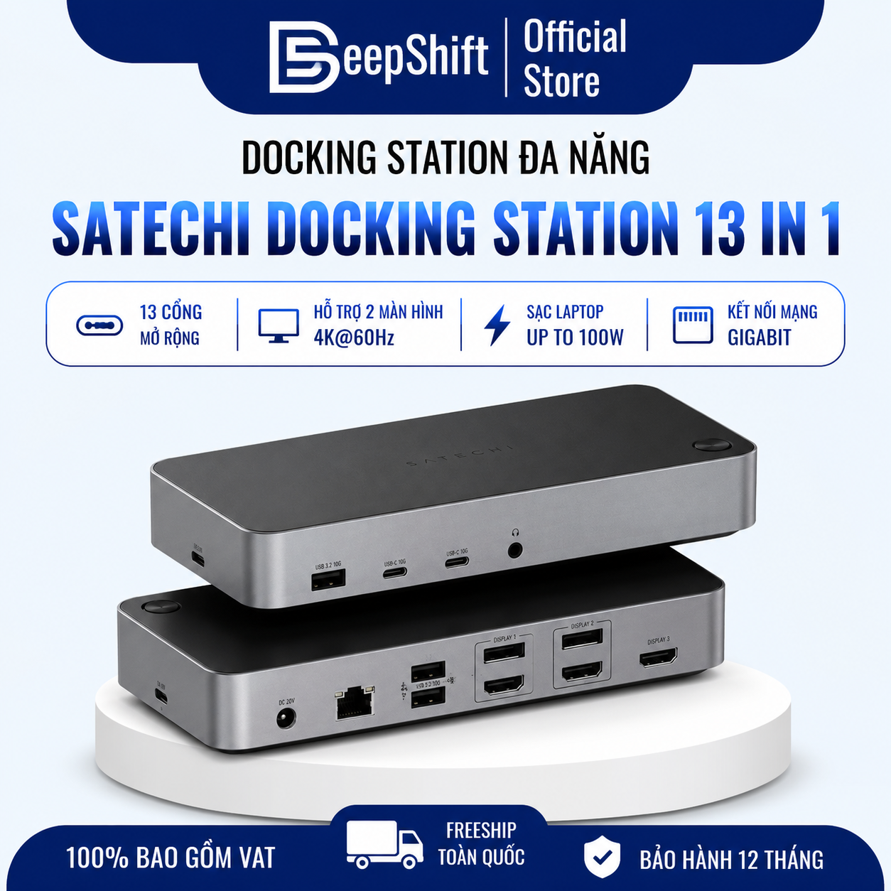 Hub Chuyển Đổi Satechi Triple 4K Display Docking Station 13 Trong 1 USB-C hub