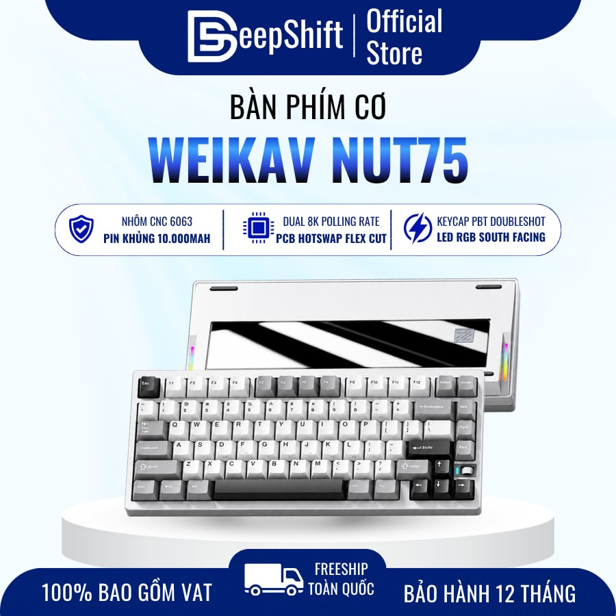 Bàn Phím Cơ WEIKAV NUT75 CNC Nhôm 3 Mode mechanical keyboard