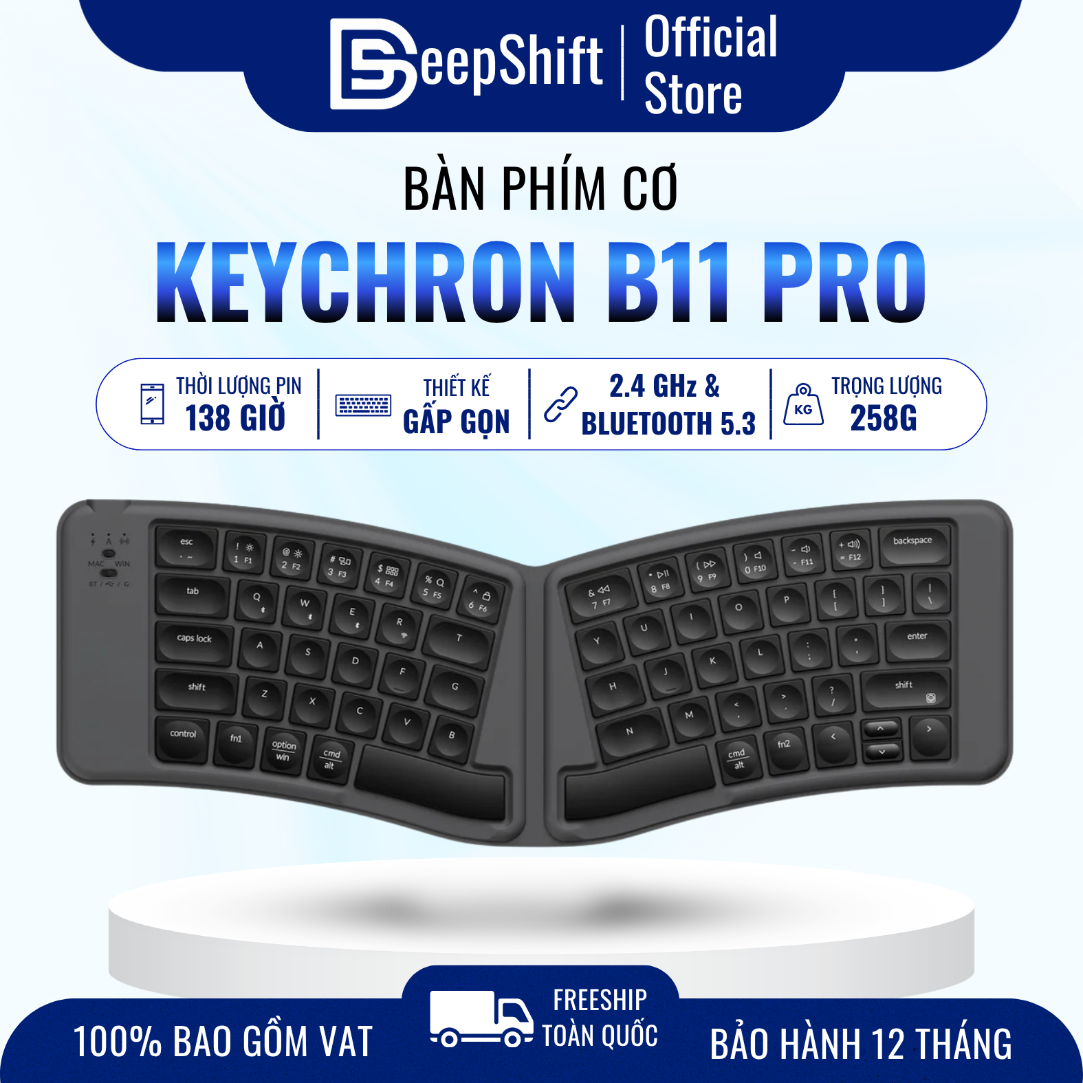 Bàn phím gập Keychron B11 Pro đặt cạnh mechanical keyboard để so sánh