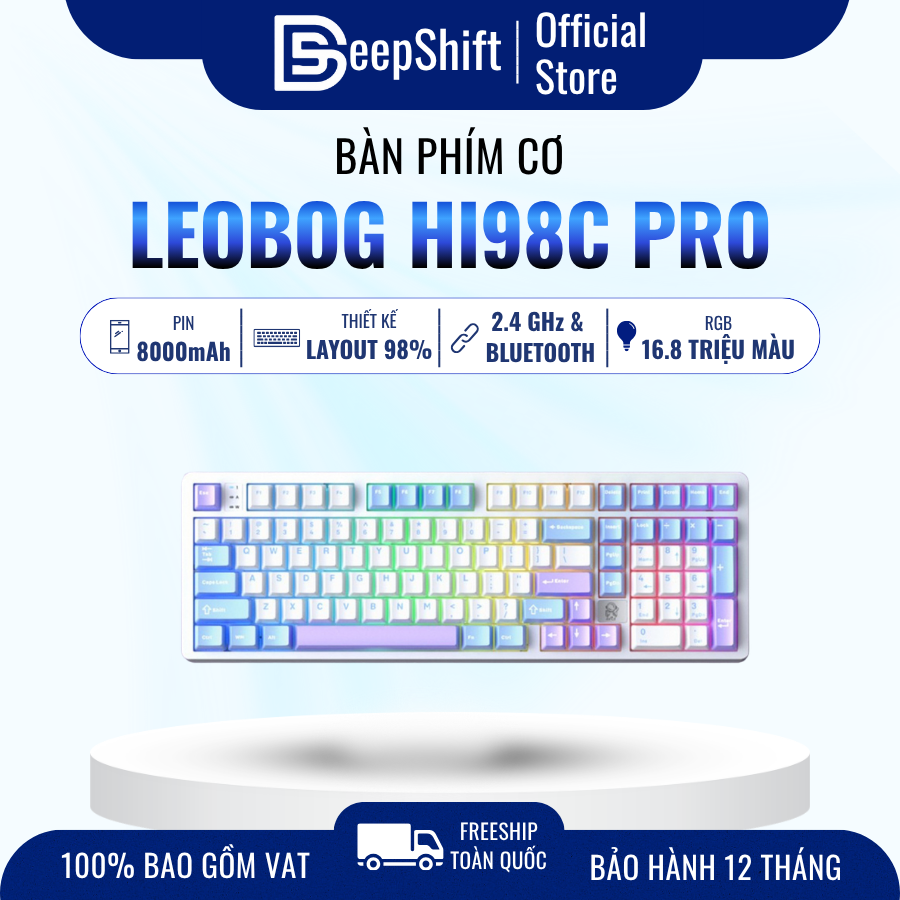 Bàn phím cơ Leobog HI98C Pro – Nhôm CNC, 3 chế độ, layout 98% mechanical keyboard