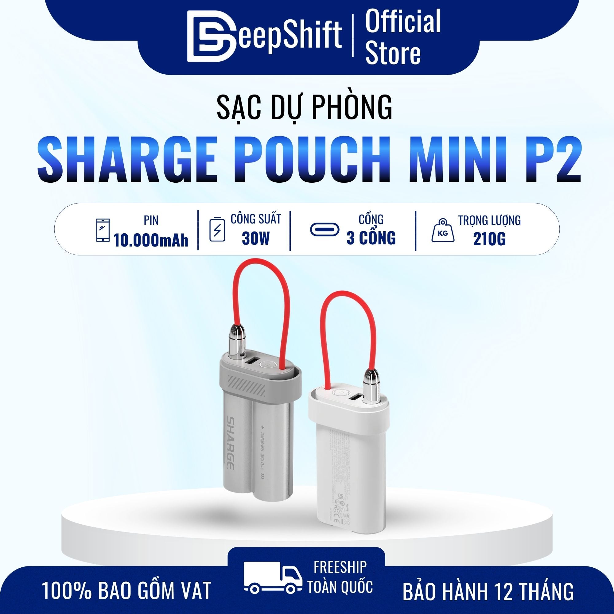 Sạc Dự Phòng SHARGE Pouch Mini P2 10000mAh 30W, Cáp USB-C Tích Hợp charging accessory