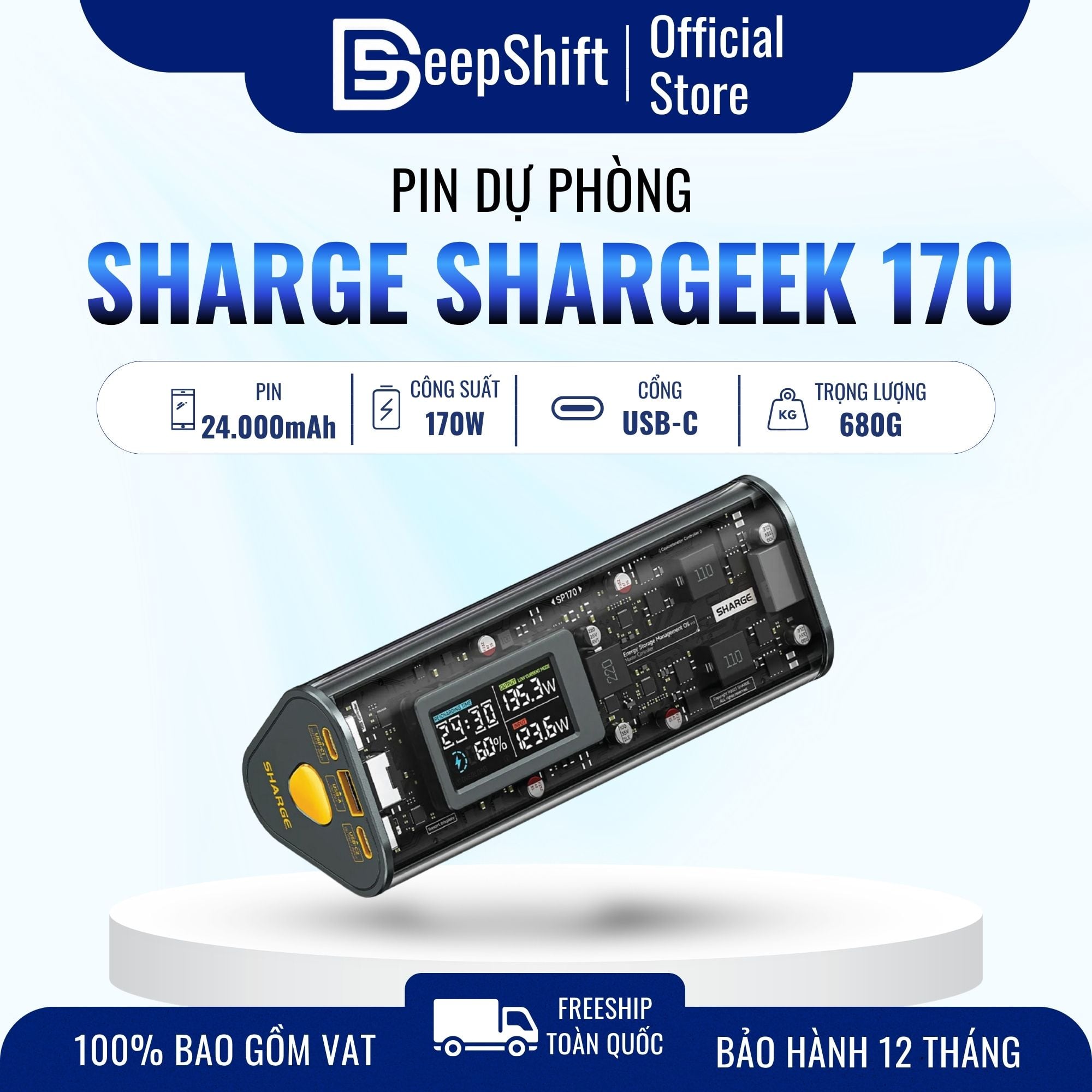 Pin Sạc Dự Phòng Shargeek 170 24000mAh Công Suất 170W charging accessory