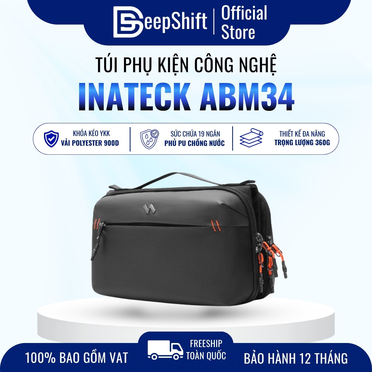 Túi Đựng Phụ Kiện inateck Versatile Water-Resistant Accessory Bag ABM34 tech bag