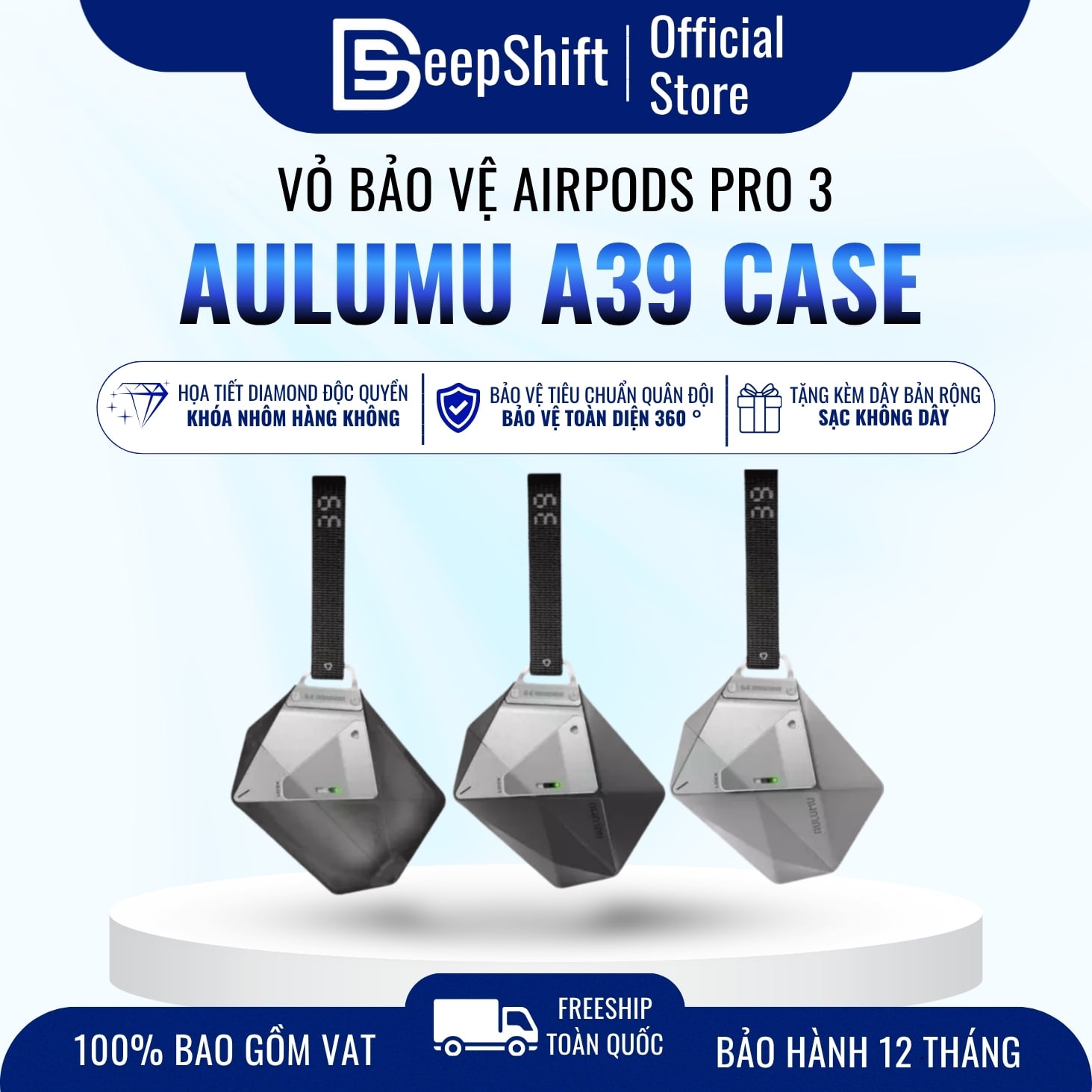 Ốp bảo vệ tai nghe Aulumu A39 Geometric Case AirPods Pro 3 protective case