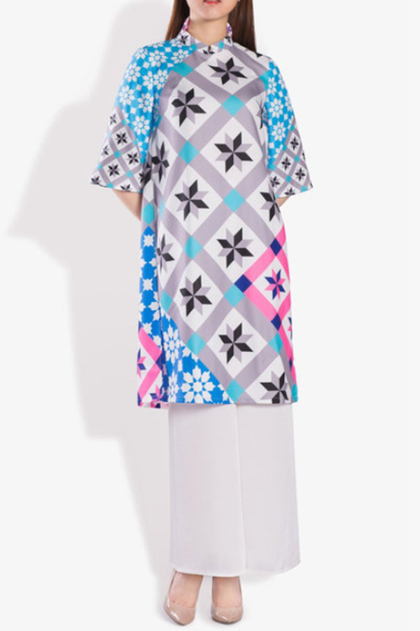 Áo dài Hoa Sao Trên Nền Gạch ADCachtan0902