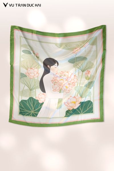 Khăn lụa vuông Thiếu Nữ Ôm Hương Sen SCO2601