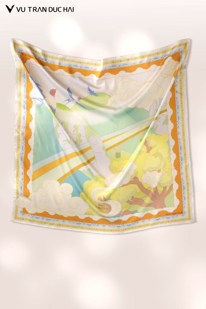Khăn lụa vuông Cầu Vàng Đà Nẵng SCO2602