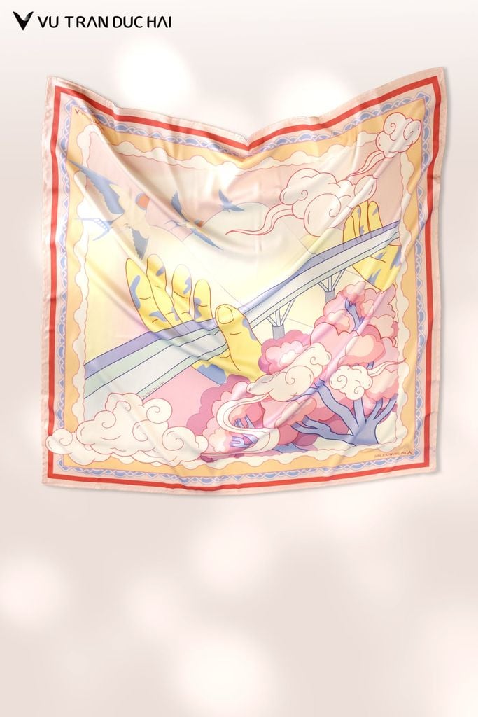 Khăn lụa vuông Cầu Vàng Đà Nẵng SCO2602
