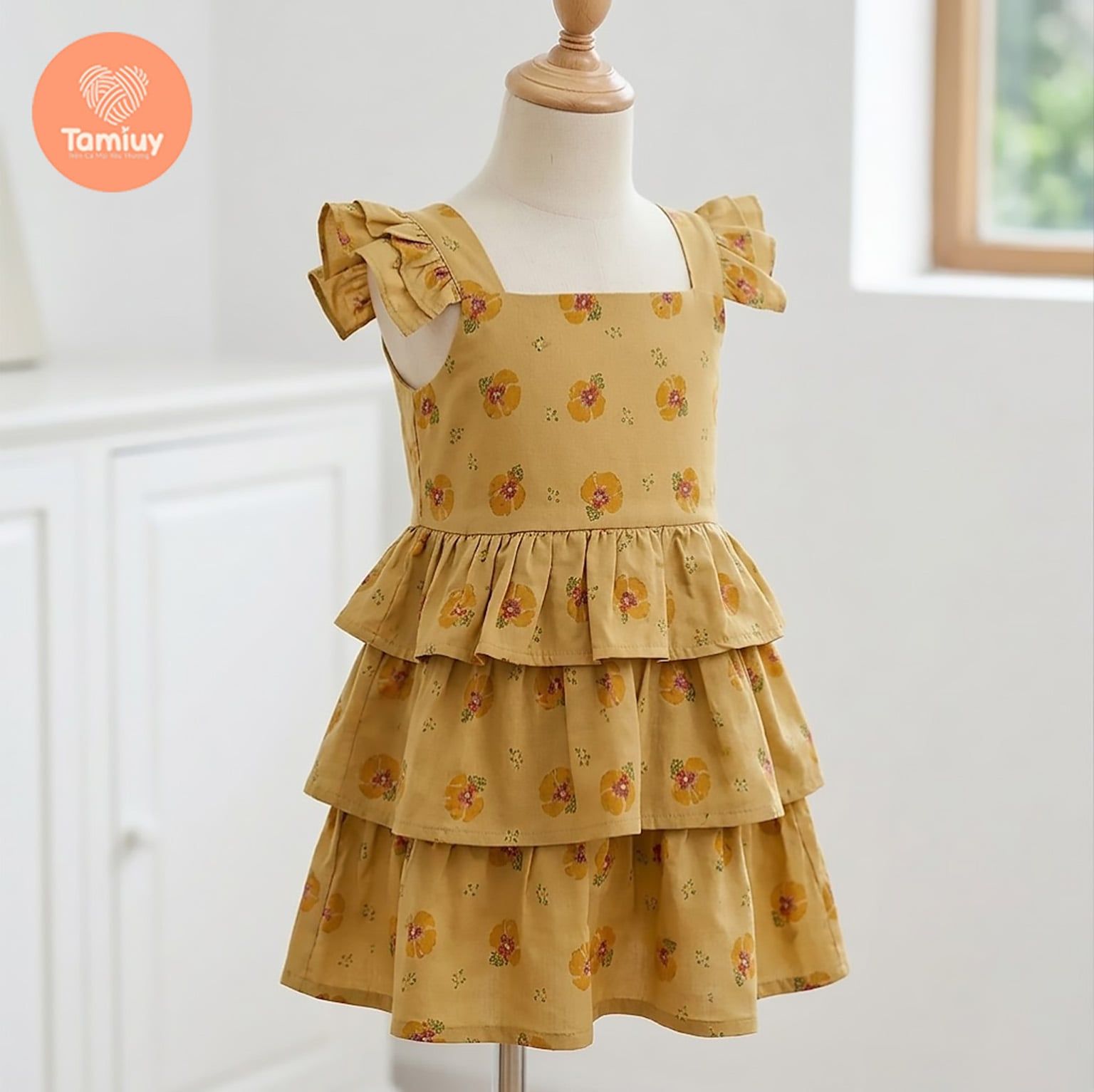  (BST HẠ NHIÊN ) Đầm Bé Gái Tamiuy Babydoll 3 Tầng Cổ Vuông Tay Bèo | Váy Mùa Hè Cho Bé Gái 