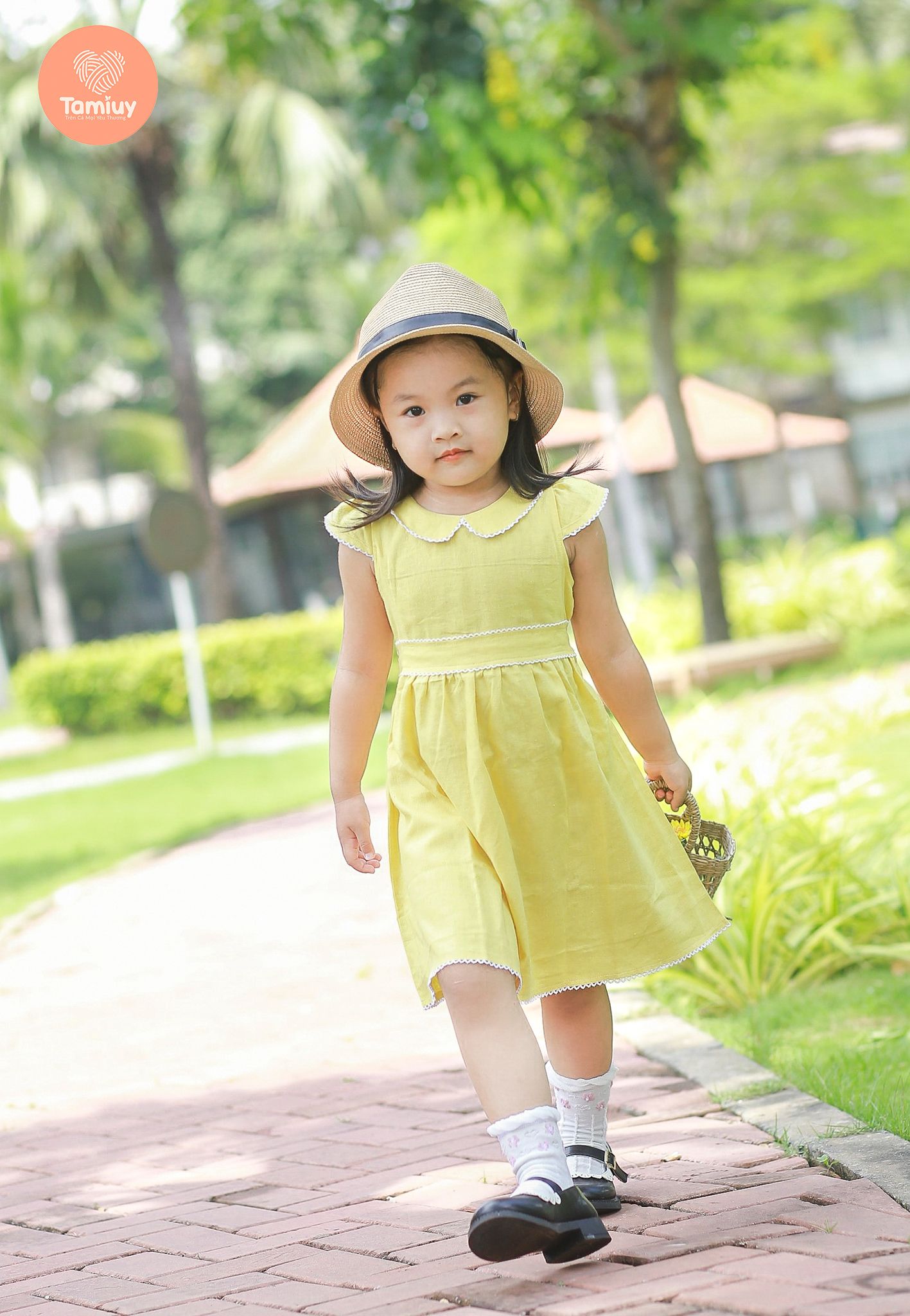  Đầm Bé Gái Tamiuy Cao Cấp Thiết Kế Tay Phồng Cánh Tiên Rode ở Cổ Và Eo Chất Liệu Linen Mềm Mại Size Trung 