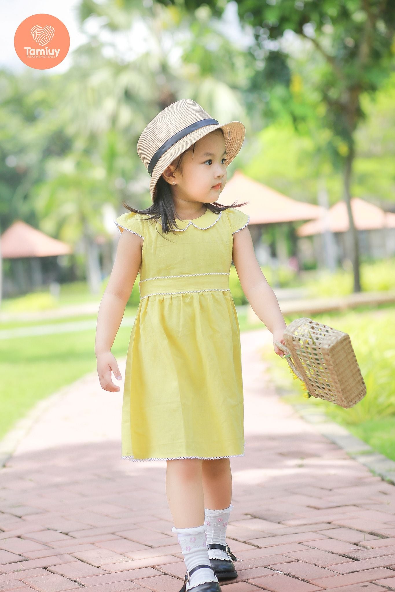  Đầm Bé Gái Tamiuy Cao Cấp Thiết Kế Tay Phồng Cánh Tiên Rode ở Cổ Và Eo Chất Liệu Linen Mềm Mại Size Trung 