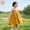  TAMIUY( BST MỘC) - Đầm Bé Gái Tamiuy  Linen Cổ Vuông Tay Bèo Thêu Hoa Cỏ 